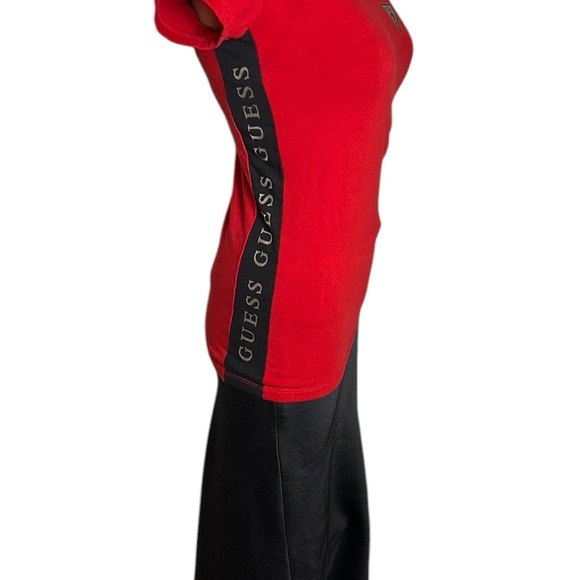 Guess top,women S,Red Fitted Short Sleeve T-shirt, side logos, bright,fun,cotton - Picture 6 of 15
